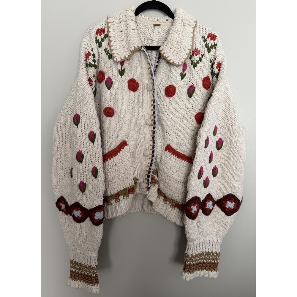 Free people Rosebud Cardigan Ivory Combo Women's Size Medium/Large